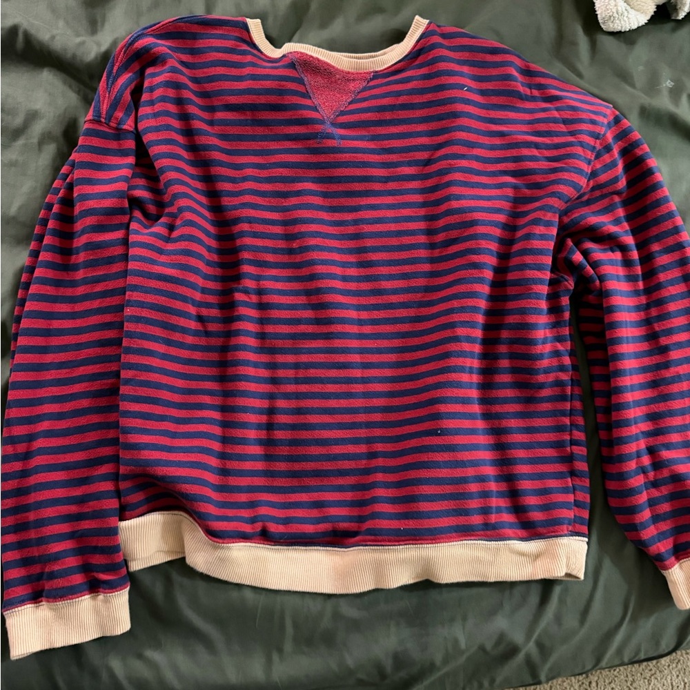 Free People Burgundy & Cream Crewneck Pullover